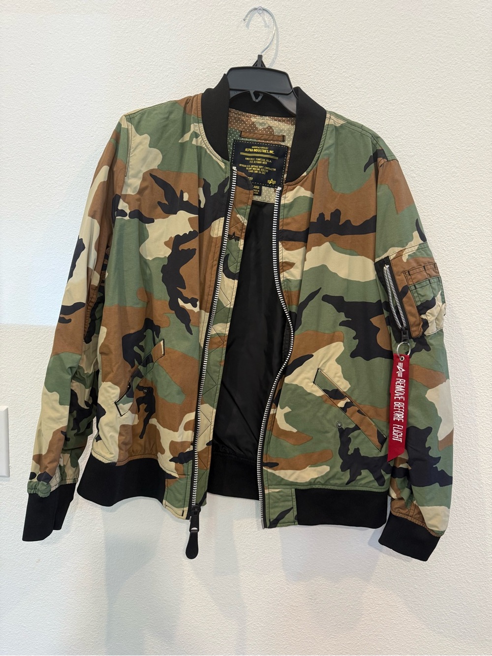 Alpha Industries Camo Bomber Jacket in Green/Brown Camo with Black Trim